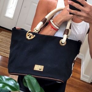 Michael Kors Black fabric tote with Gold Nautical accents & gold hardware
